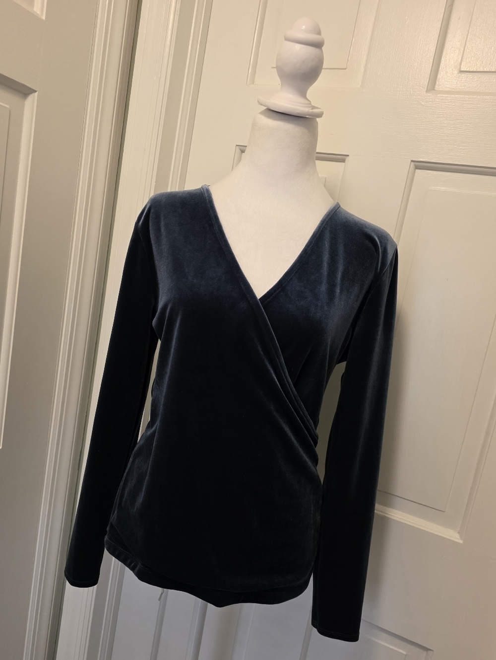 NWT - J. Crew Mercantile - Velvet Faux Wrap Top - Slate Blue - Size Medium